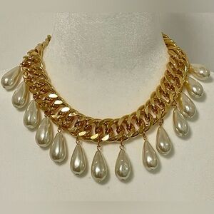 Vintage IVANA TRUMP Necklace Collar Gold Plated Chain Pearl Dangles 1980 Chunky